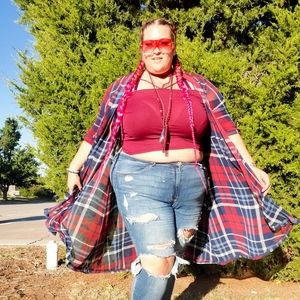 Plus size plaid Duster 3/4 sleeves